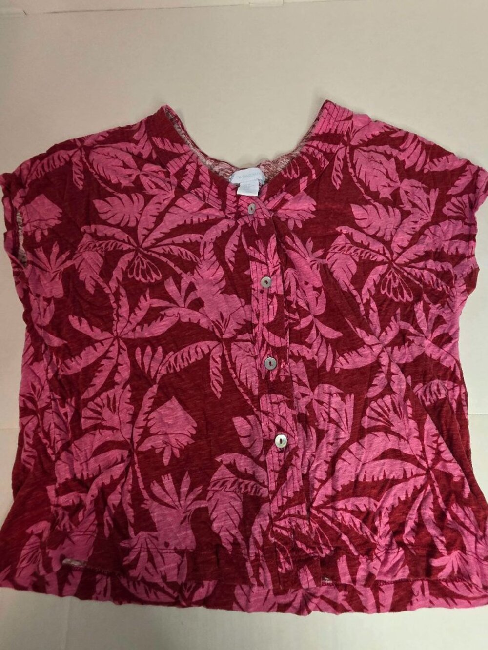 Cynthia Rowley Pink Red Palm Leaf Print Cap Sleeve Top Size XL